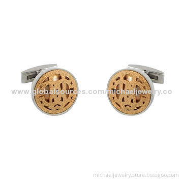 Brass Cufflinks with Emery Rolling and Plated White Steel and Gold, Nickel-free